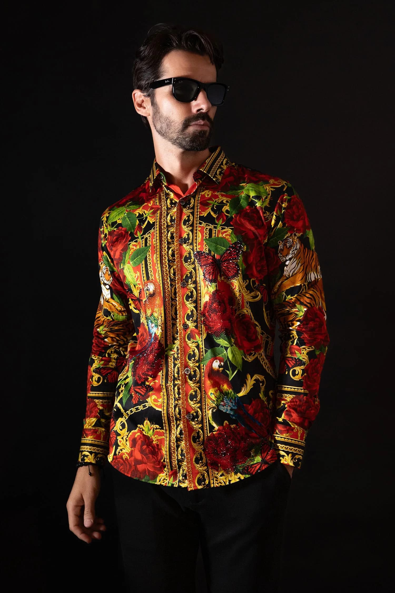 Multicolor rhinestone long sleeve shirt