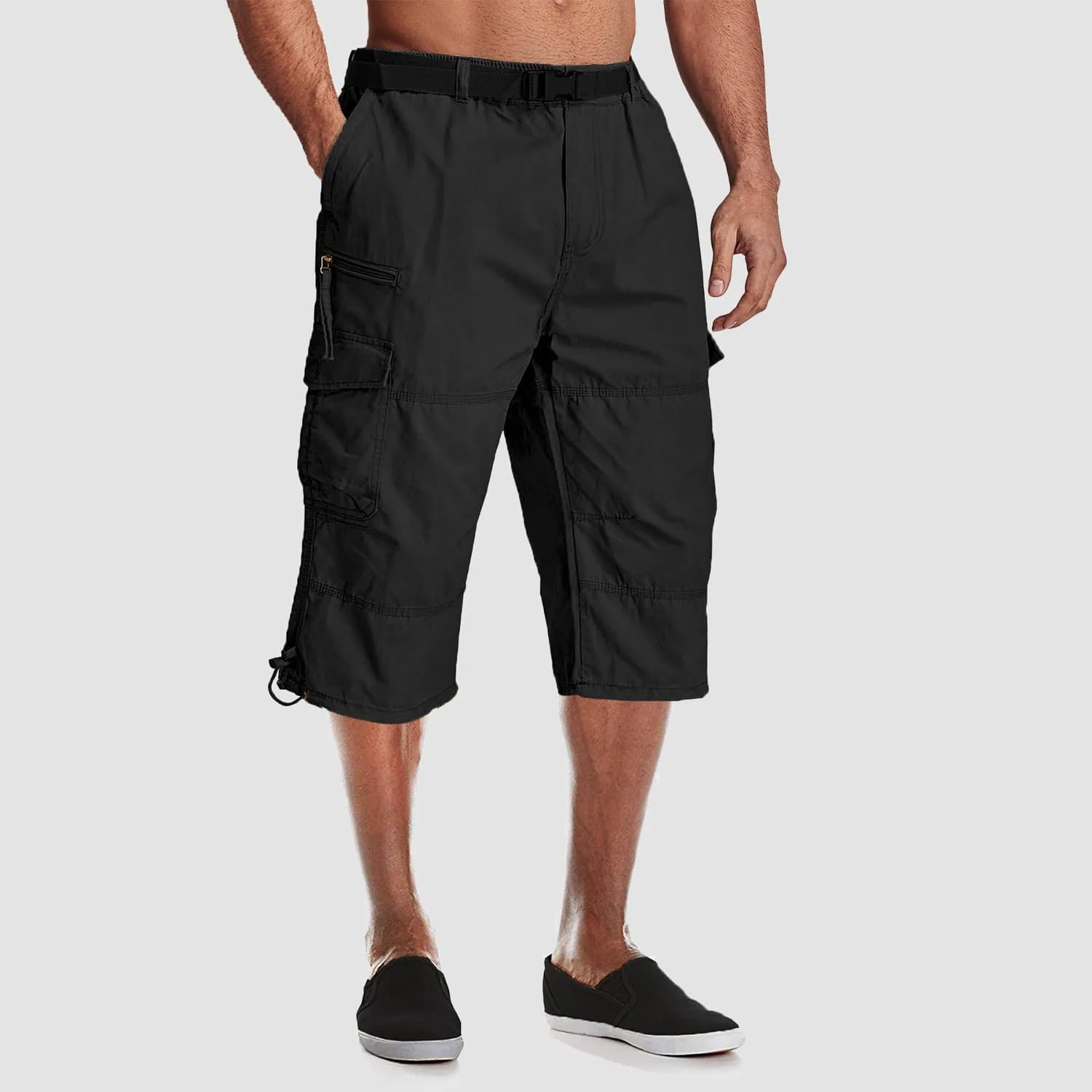 Men's below knee cargo shorts with seven pockets