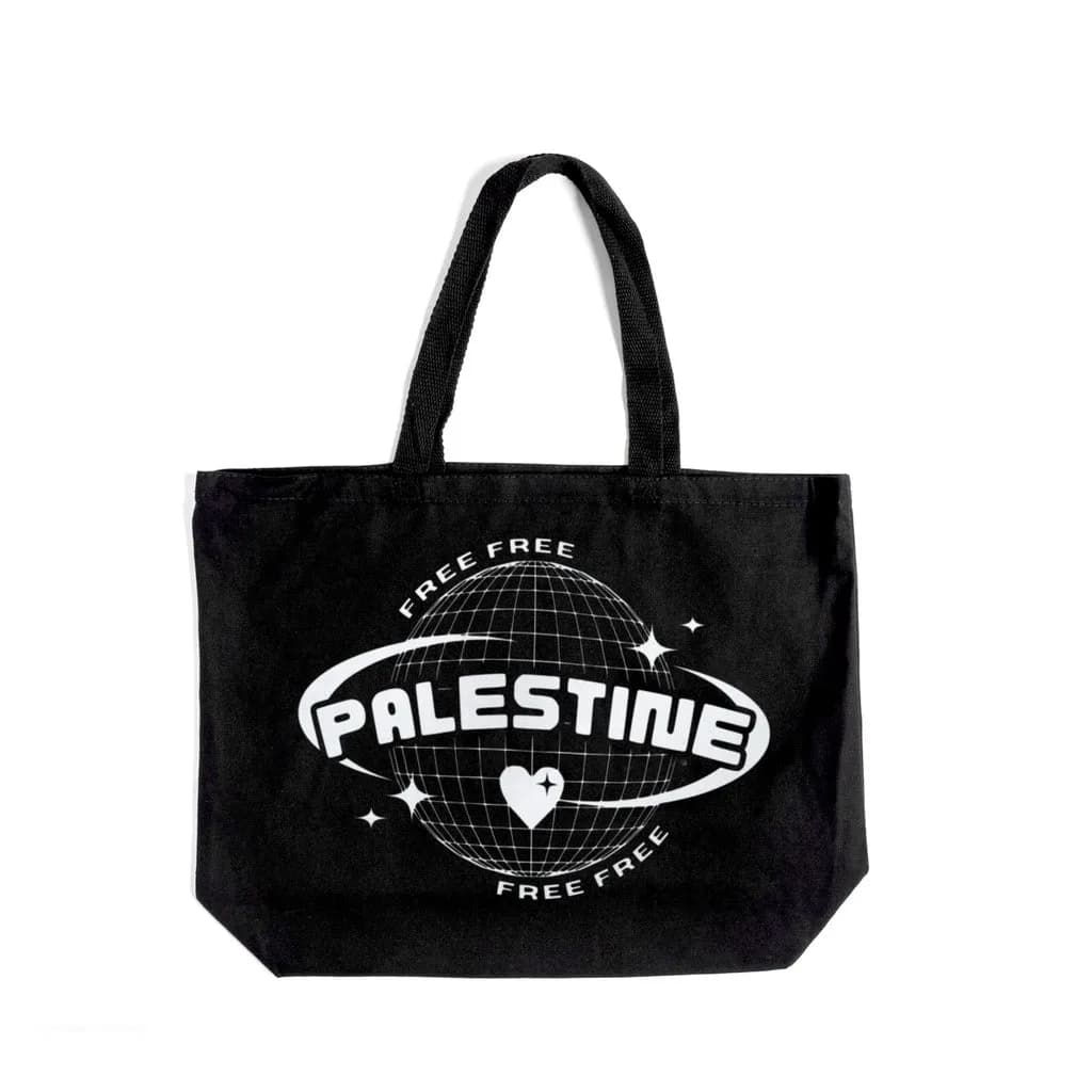 Jumbo tote bag with Free Palestine text and graphic print